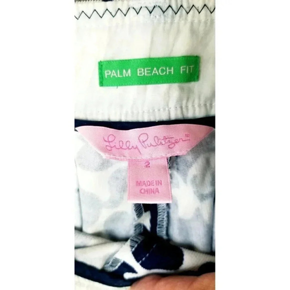 Lilyl Pulitzer Palm Beach Fit Size 2 Womens Navy White Horse Corduroy Crop Pants - Picture 4 of 13